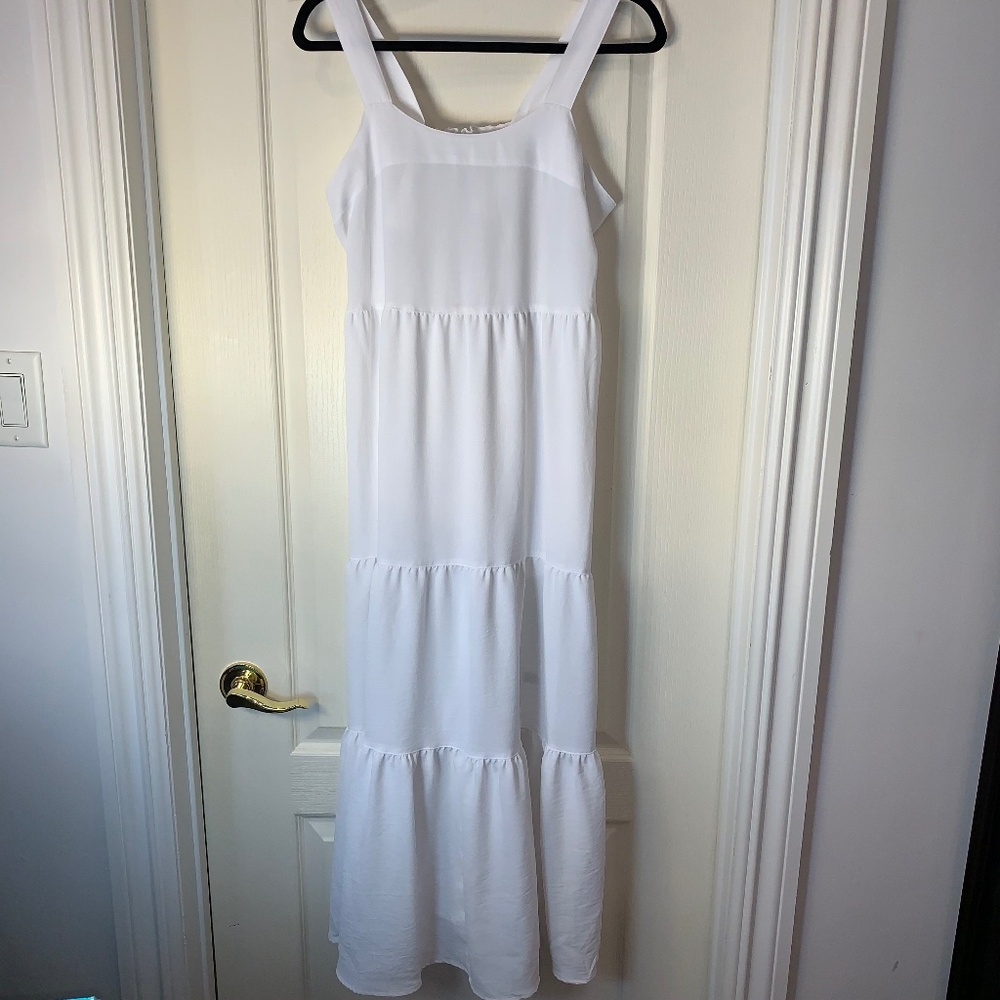Black Bow White Tiered Maxi Dress‎ – Adjustable Straps M Engagement Bride-to-be